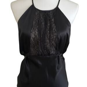 Vintage Y2K Gaia Black Silk Lace Halter Dress – Early 2000s, Size Small